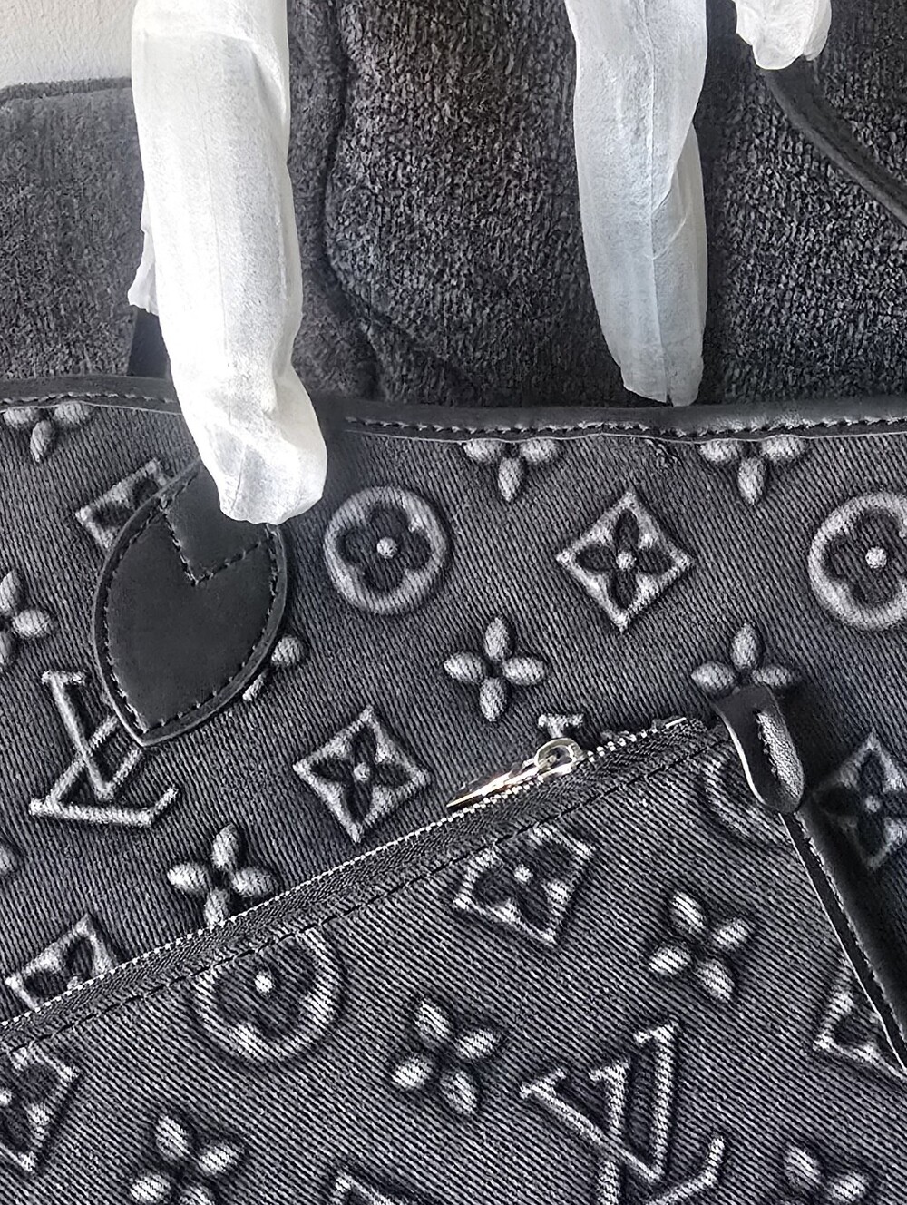 Cotton Denim Delux Allways Filled Tote Bag —Washed Chrome Grey Coal Black Trim - Picture 11 of 16